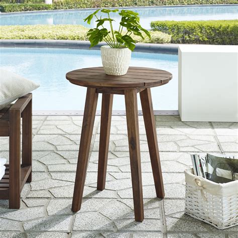 Manor Park Outdoor Acacia Wood Round End Table Dark Brown