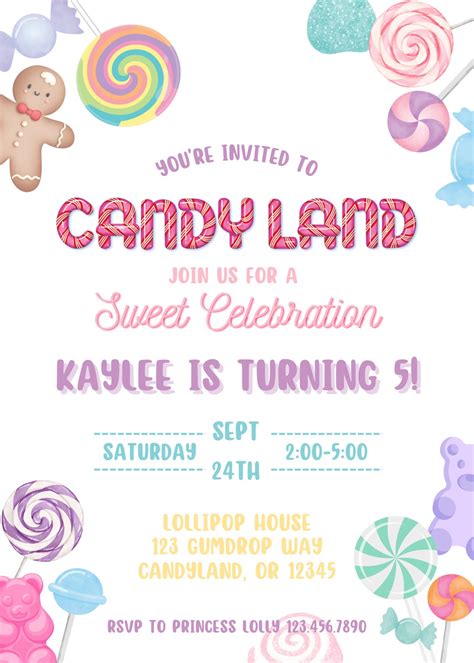 Candyland Birthday Invitation Digital Candyland Invite Sweet Etsy