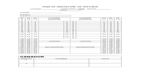 Hoja De Anotacion De Voleibol Voleibol Volibol Agenda Escolar Para