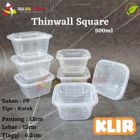 Jual Produk Thinwall 500ml Square Klir Kotak Makan Plastik Persegi