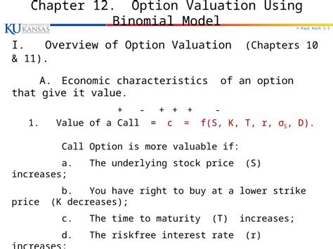 Pptx Paul Koch Chapter Option Valuation Using Binomial