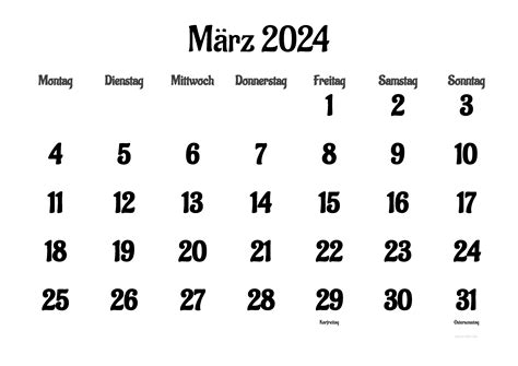 Kalender März 2024 zum Ausdrucken PDF XLS PNG