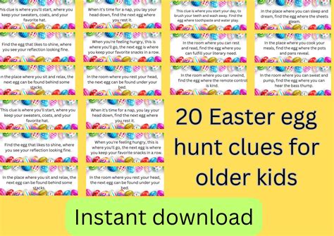 Easter Egg Hunt Clues Easy Medium And Hard Over 60 Clues Included Plus