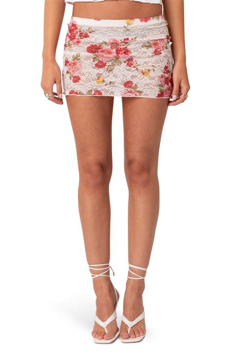 Edikted Portofino Floral Sheer Lace Miniskirt White Editorialist