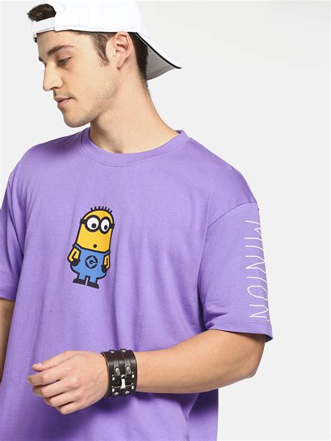 Buy Minions By Kook N Keech Men Purple Boxy Fit Printed Round Neck Pure Cotton Oversized T Shirt