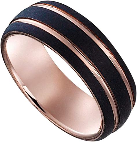 Jourdan Ou H Bague Homme Acier Bicolore Rose Et Noir Taille