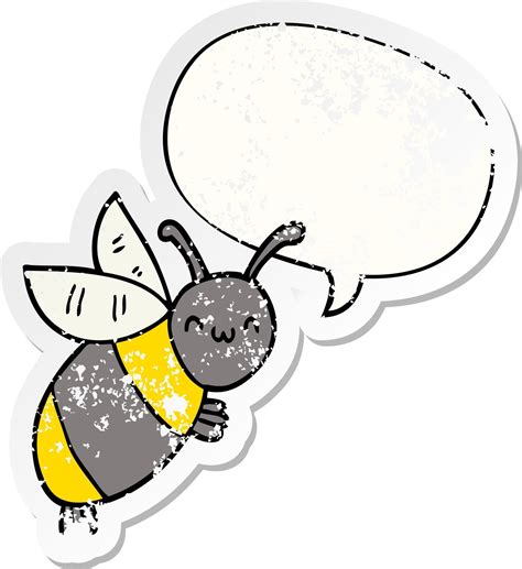 Cute Cartoon Bee And Speech Bubble Distressed Sticker 10022934 Vector