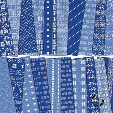 Blue Christmas Sweater Digital Paper Download For Scrapbooking Various
