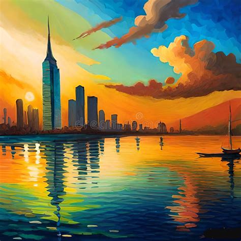 Painting of Sunset Emphasis Creative Art Stock Illustration - Illustration of emphasis, creative ...