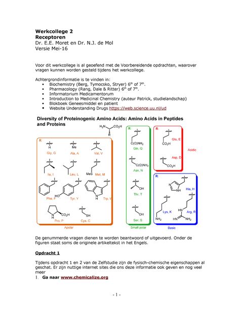 Werkgroep Uitwerkingen Receptoren Werkcollege Receptoren Dr