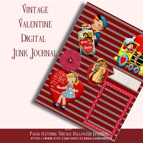 Vintage Valentine Junk Journal Digital Or Printable Vintage Etsy