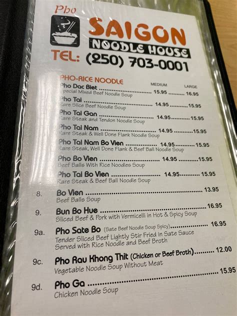 Menu At Saigon Noodle House Restaurant Courtenay