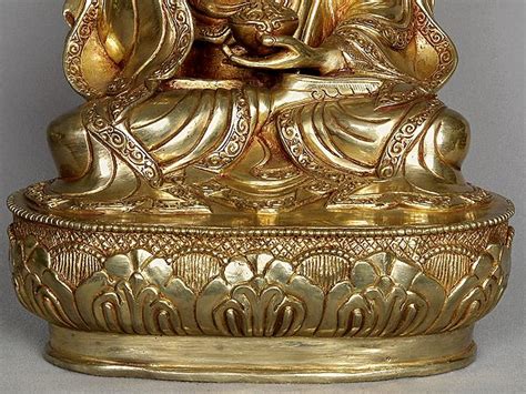 Guru Padmasambhava Copper Idol Seated On Ornament Throne Statue