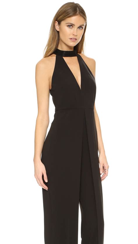 Halston High Neck Jumpsuit With Beading In Black Lyst