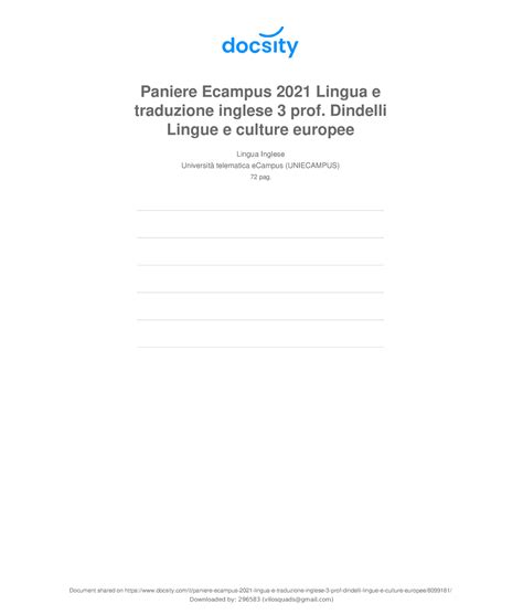 Docsity Paniere Ecampus 2021 Lingua E Traduzione Inglese 3 Prof