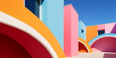 Premium Ai Image Brightly Colored Buildings With Arches And Windows