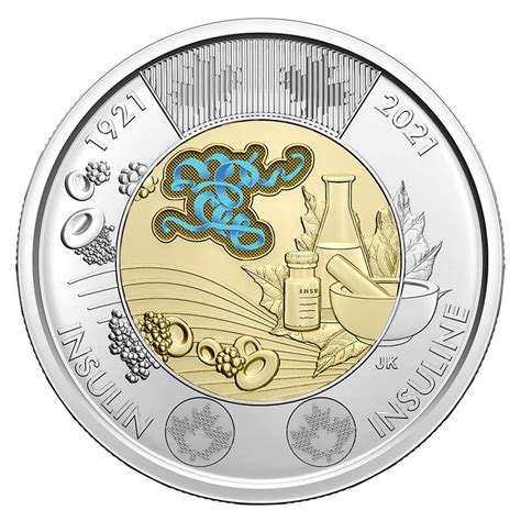 2021 (1921-) Canadian $2 Discovery of Insulin 100th Anniv Coloured Toonie Coin (Brilliant ...