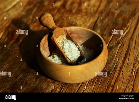 Wooden Bowl Of Salt Stock Photo Alamy