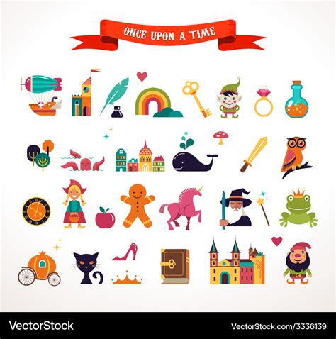 Collection Of Fairy Tale Elements Icons Royalty Free Vector