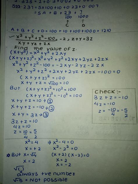 If X2 Y2 Z2 100 Xy Yz Zx 2 And X Y 3z Then Find The Value Of Z