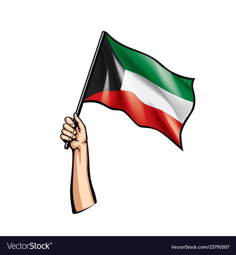 Kuwait Flag And Hand On White Background Vector Image