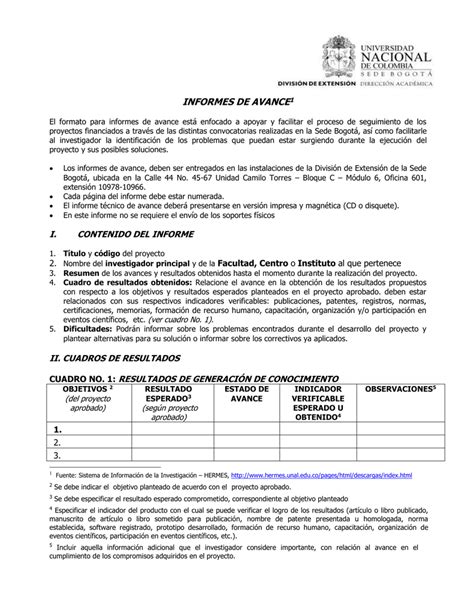 Formato De Informe De Avance