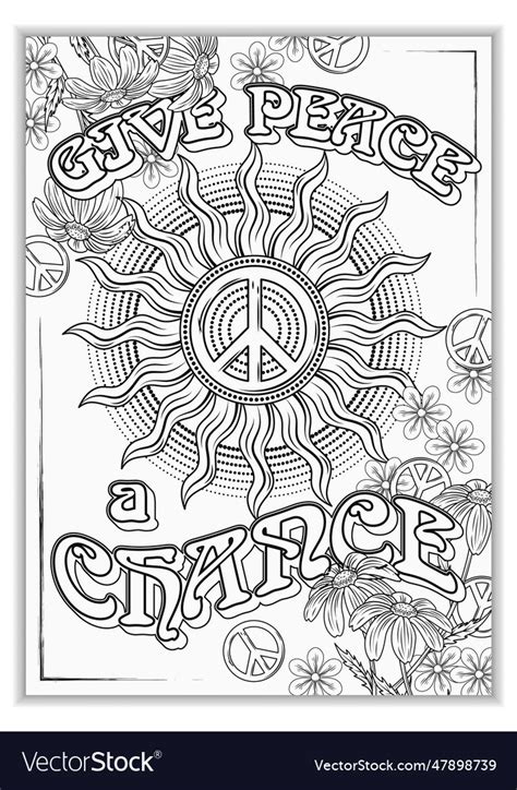 Groovy poster with sun chamomile peace sign text Vector Image