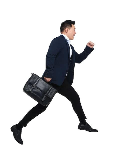 Premium Photo Businessman In Suit With Briefcase Running On White