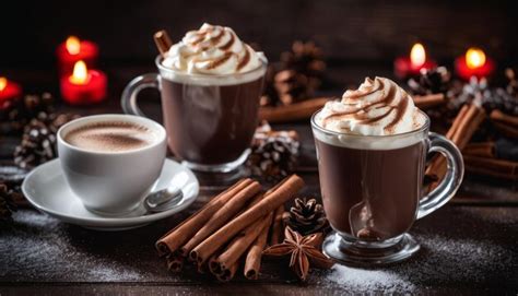 Premium Photo Two Cups Of Hot Chocolate With Whipped Cream And