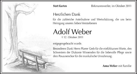 Traueranzeigen Von Adolf Weber Zvw Trauer