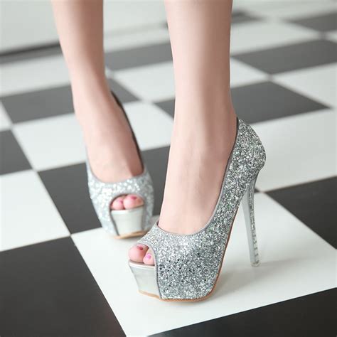 Sequins Peep Toe Glitter Bling Stiletto High Heels Platfrom Women Pumps