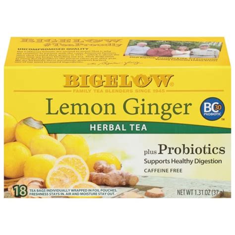 Bigelow Tea Herbal Tea Plus Probiotics Lemon Ginger 18 Tea Bags