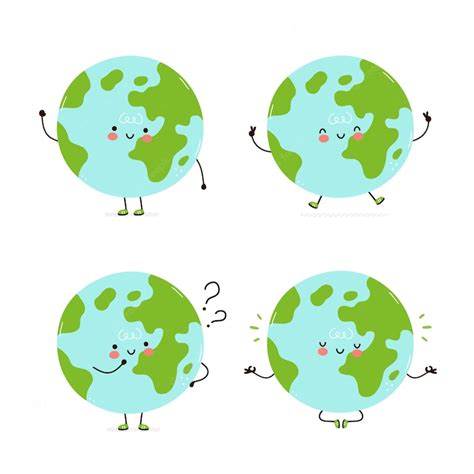 Premium Vector Cute Happy Earth Planet Character Set Collection