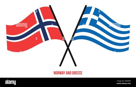 Norway And Greece Flags Crossed And Waving Flat Style Official