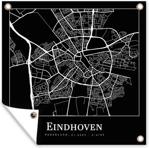 Tuin Poster Plattegrond Eindhoven Kaart Stadskaart 200x200 Cm