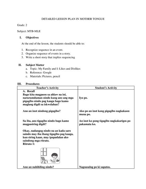 Toaz Essay Detailed Lesson Plan In Mother Tongue Grade 2 Subject