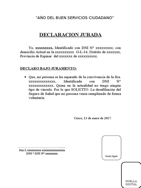 Modelo Declaracion Jurada 2017 Pdf