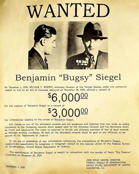 Bugsy Siegel 8x10 Photo Mafia Organized Crime Mobster Mob Wanted Poster Picture Ebay