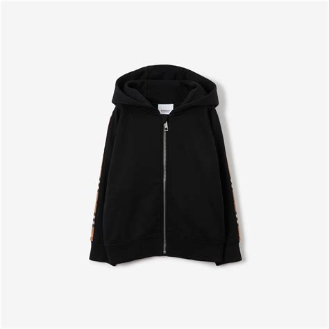 Check Panel Cotton Zip Hoodie In Black Burberry® Official