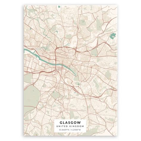 Plakat Metalowy Mapa Vintage Glasgow L Murrano