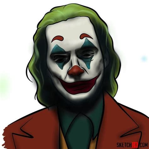 A Drawing Of A Joker With Green Hair And Red Jacket On Wearing A Clown