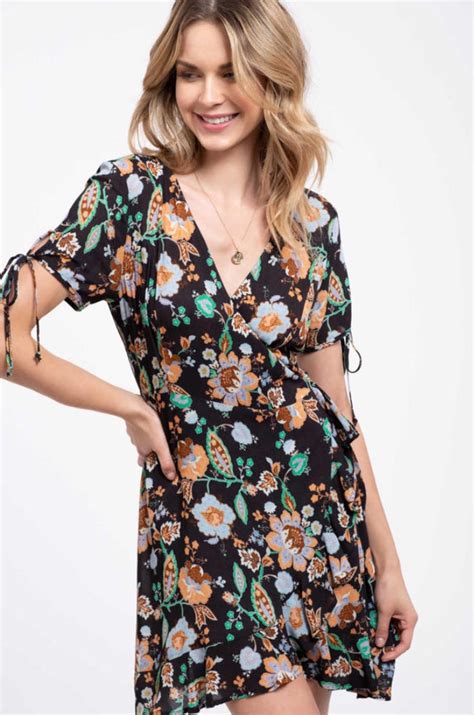 Blu Pepper Black Floral Wrap Mini Dress Refine309