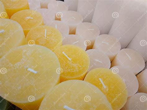 Decorative Colored Tea Candles Various Colors Top View Stock Photo
