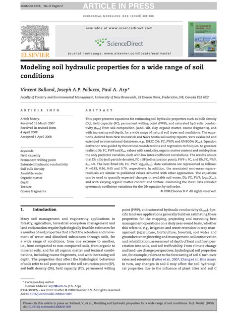 PDF Modeling Soil Hydraulic Properties For A Wide Range Of Soil