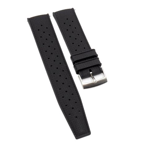 20mm 22mm Vintage Tropical Style Black Fkm Rubber Watch Strap Quick Revival Strap