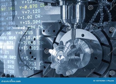 The Abstract Scene Of 5 Axis Cnc Milling Machine And G Code Data