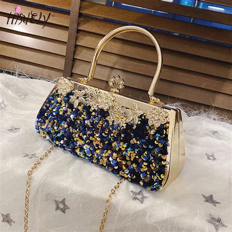 Bolso De Noche Para Mujer Bolsa De Metal Con Cadena De Lentejuelas A