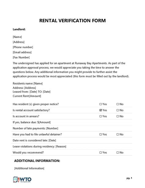 Free Rental Verification Forms For Landlord