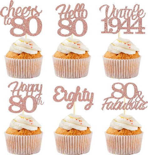 Amazon Sotpot 80th Birthday Cupcake Toppers 30 Pcs Rose Gold