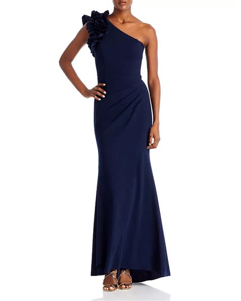 Aqua One Shoulder Ruffle Crepe Gown